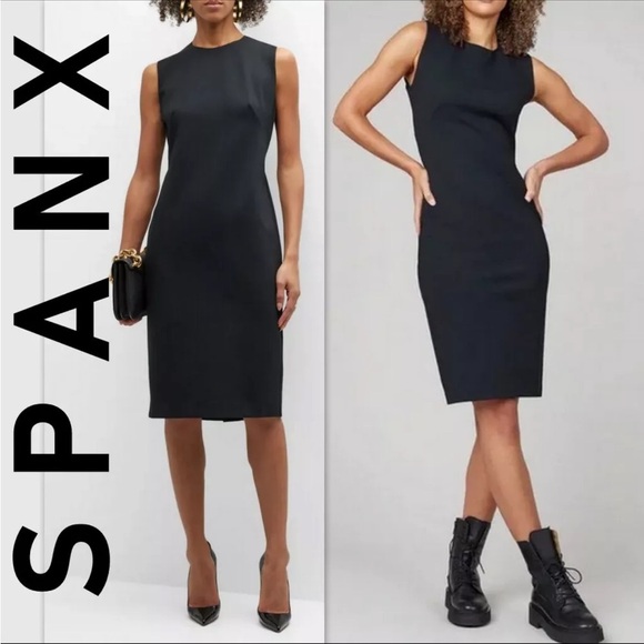 SPANX The Perfect Fitted black midi dress Sleeveless Premium Ponte Sheath large - Picture 14 of 15